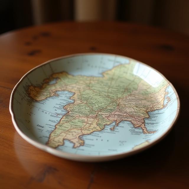 家族のルーツを示す地図が描かれたカスタムオーダーの陶器プレート