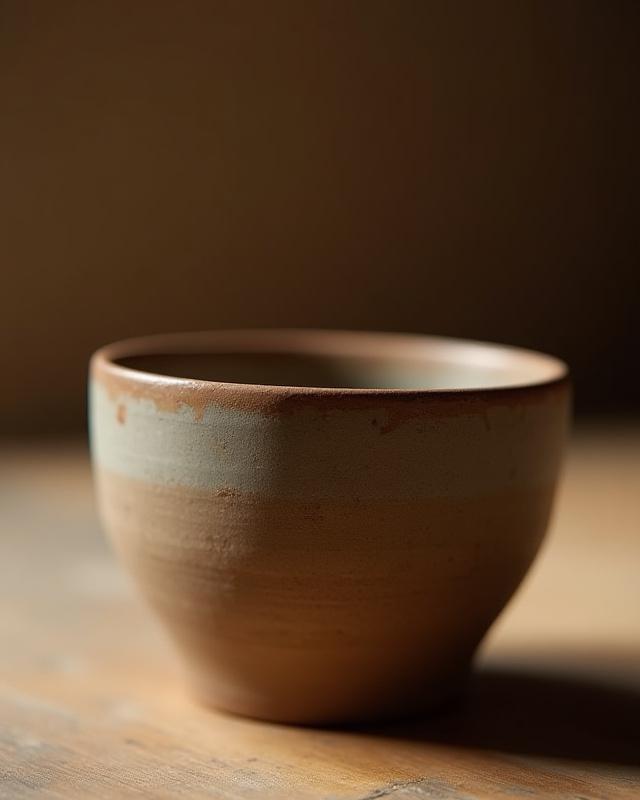 素朴な質感の陶器のカップ、クローズアップ