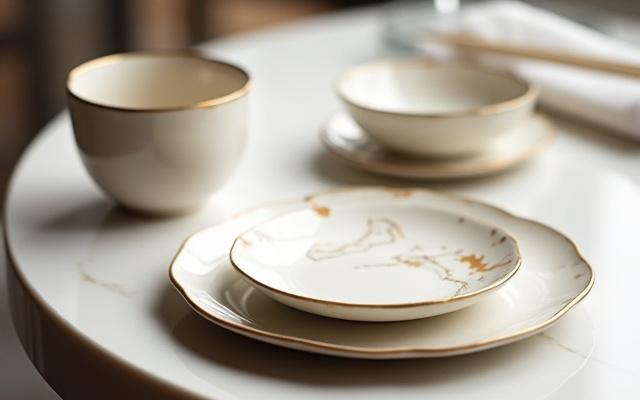 モダンなレストランのテーブルに置かれたカスタマイズされた陶器の食器