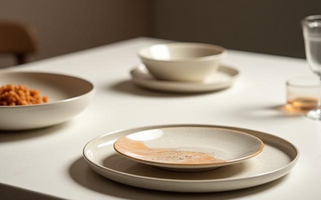 モダンなレストランのテーブルに置かれたカスタマイズされた陶器の食器