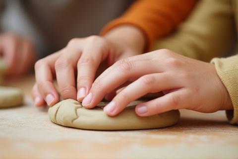 児童が陶芸を体験している手元